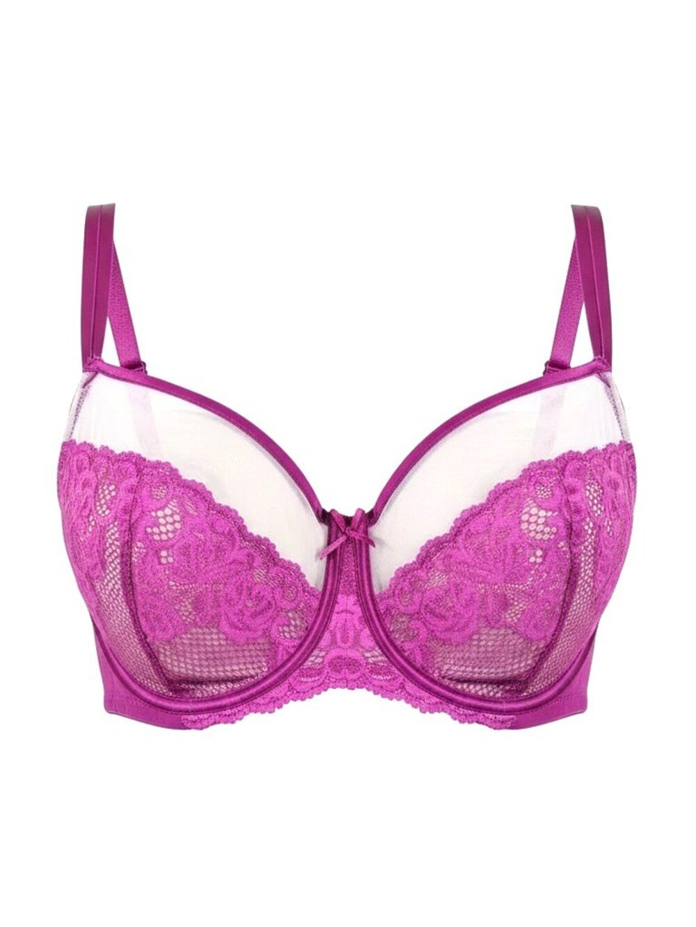 Cacique Full Coverage Bra Lace Sheer Mesh Women 44DD Magenta Purple